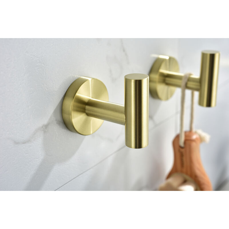 6-Pieces Brushed Gold Bathroom Hardware Set SUS304 Stainless Steel Round Wall Mounted Includes Hand Towel Bar, Toilet Paper Holder, Robe Towel Hooks, Bathroom Accessories Kit