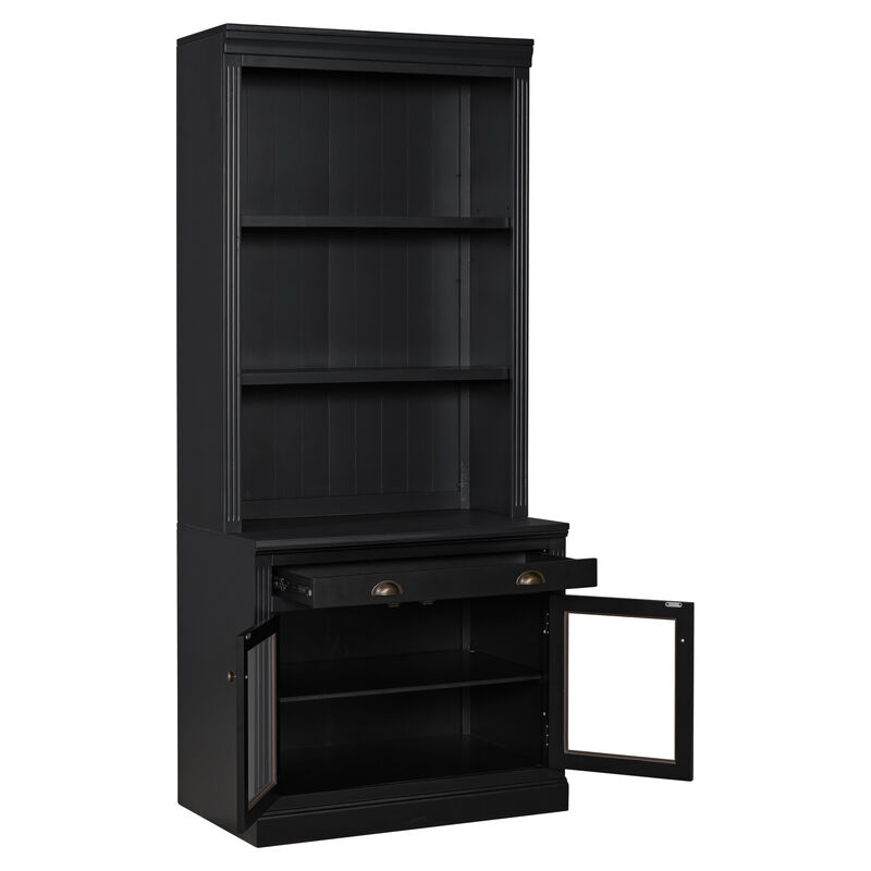 Merax Modern Storage Bookcase with 2 Glass Doors