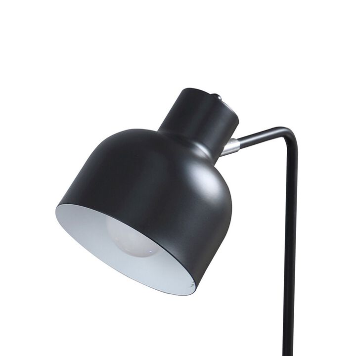 15 Inch Metal Table Lamp, Adjustable Shade, Wireless Charging, Black-Benzara