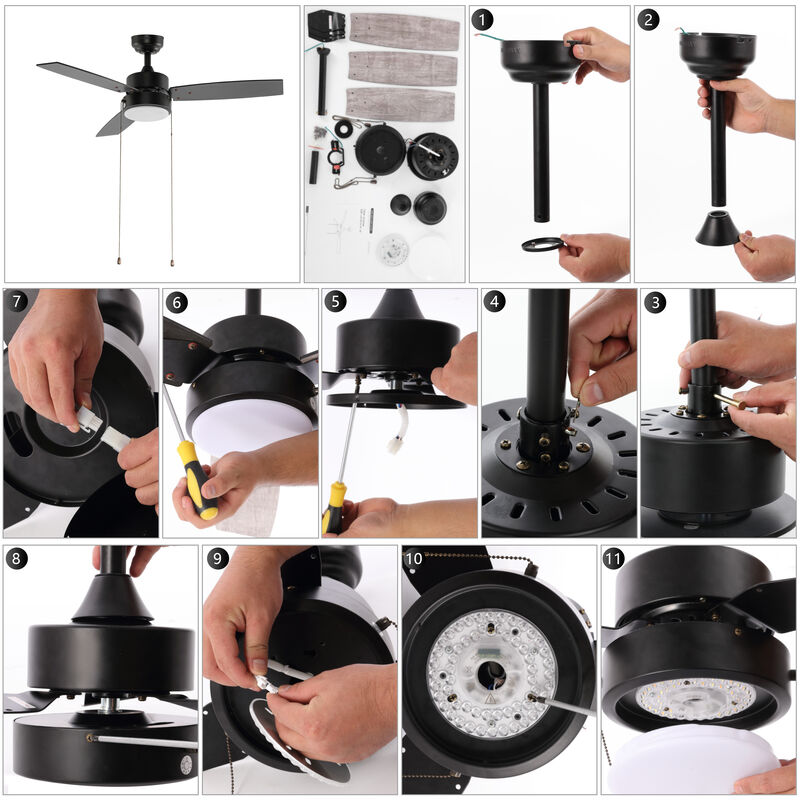 Blair 1-Light Modern Minimalist 3-Speed Iron Height Adjustable Integrated LED Ceiling Fan with Pull Chains