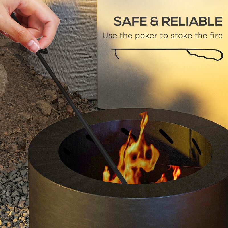 Outsunny Smokeless Fire Pit, 19" Portable Wood Burning Firepit with Poker, Low Smoke Camping Bonfire Stove for Backyard Patio Picnic, Stainless Steel, Black