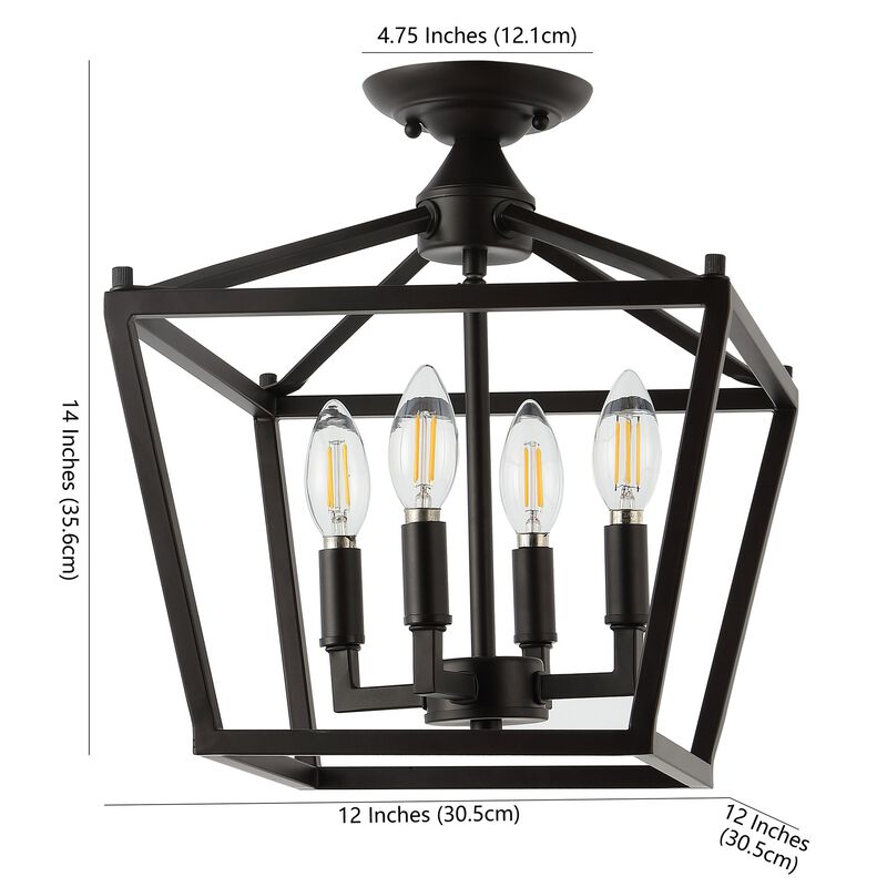 Plains 4-Light Iron Modern Farmhouse Pagoda LED Semi Flush Mount Lantern