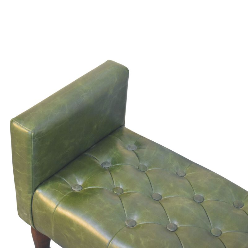 Artisan Furniture Solid Wood Walnut Green Leather Bedroom Bench, Green & Brown image number 3