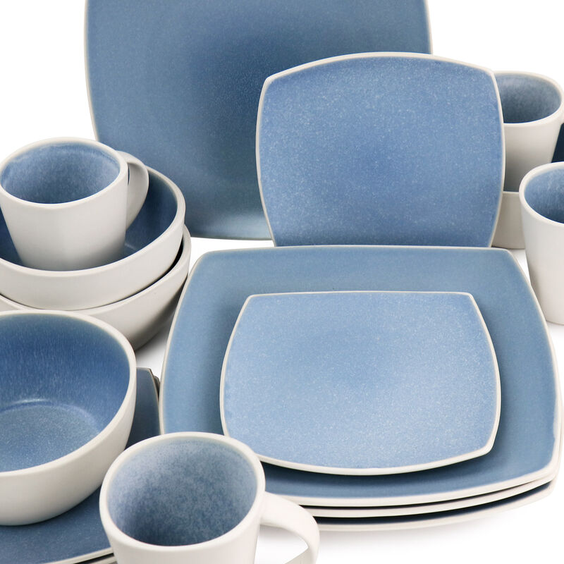 Gibson Elite 16 Piece Soho Lounge Reactive Glaze Stoneware Dinnerware Set in Light Blue