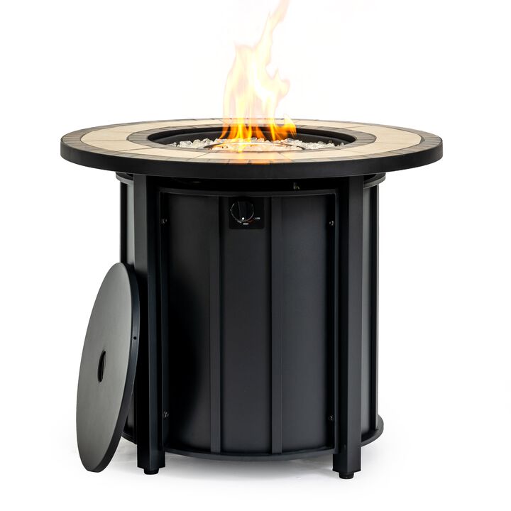 30" Propane Gas Fire Pit Table, 50000 BTU Outdoor Round Steel Fire Pit with Mosaic Ceramic Table Top