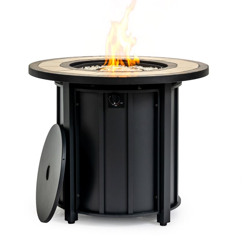 30" Propane Gas Fire Pit Table, 50000 BTU Outdoor Round Steel Fire Pit with Mosaic Ceramic Table Top