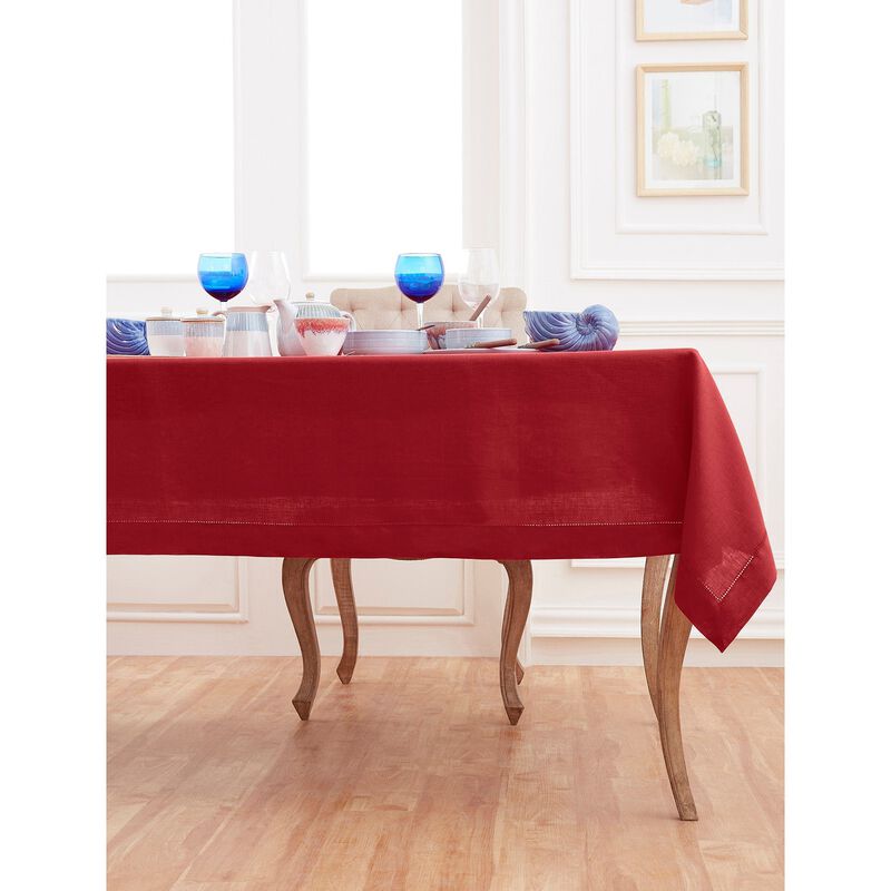 Solino Home Classic Hemstitch 100% Linen Tablecloth &ndash; Handcrafted, Machine Washable, Perfect for Holiday and Everyday Dining