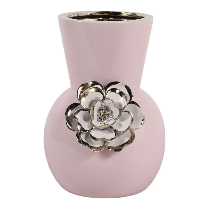 9x7" Flower Applique Vase, Blush/white image number 0