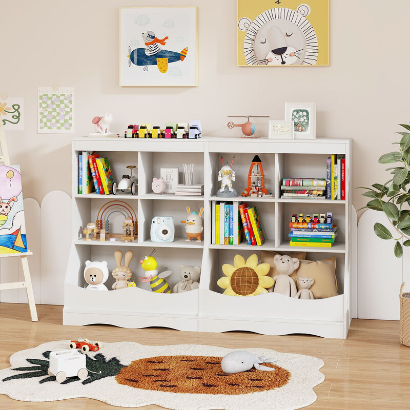Kids Bookshelf  with 5 Bins for Playroom and Living Room