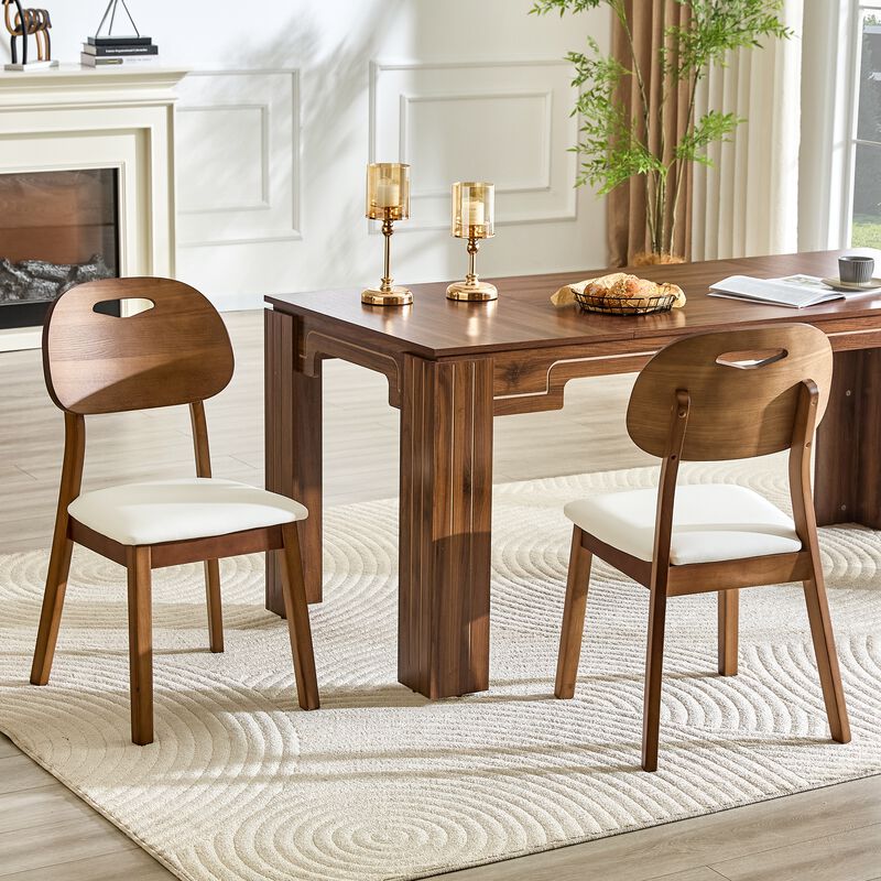 Whisen 2-Pack Solid Wood Dining Chairs with Hollow Out Backrest, PU Leather Upholstered Chairs for Dining Room, Kitchen, Living Room image number 2