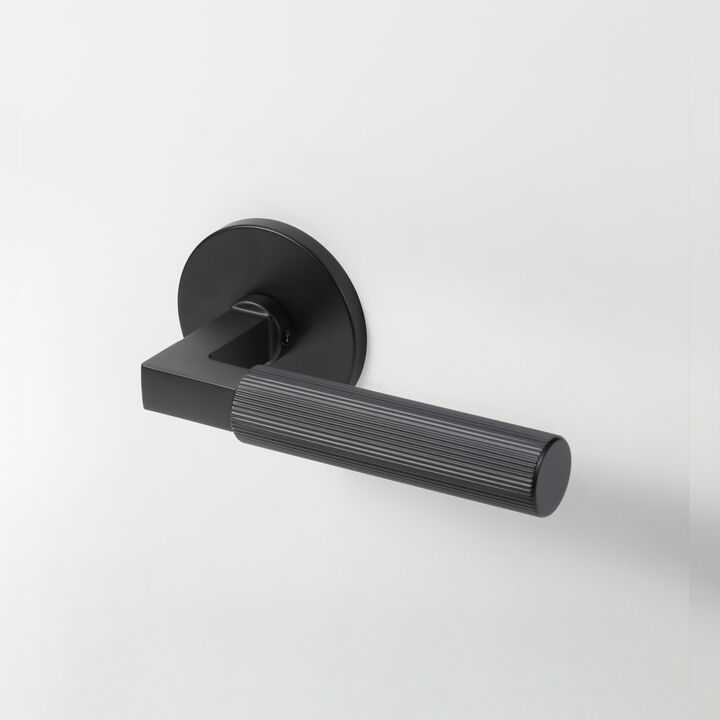 Mila Modern Linear Double Dummy Interior Door Handle with Round Rosette and Concealed Screws
