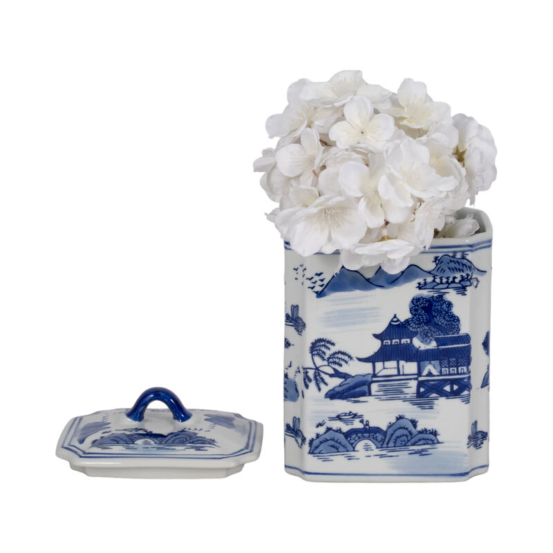 Cer, 8"h Rectangular Jar W/ Lid, Blue image number 5