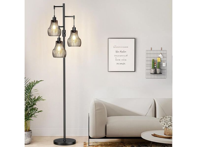Dimmable Farmhouse Industrial Floor Lamp with 3 800 Lumen LED Bulbs