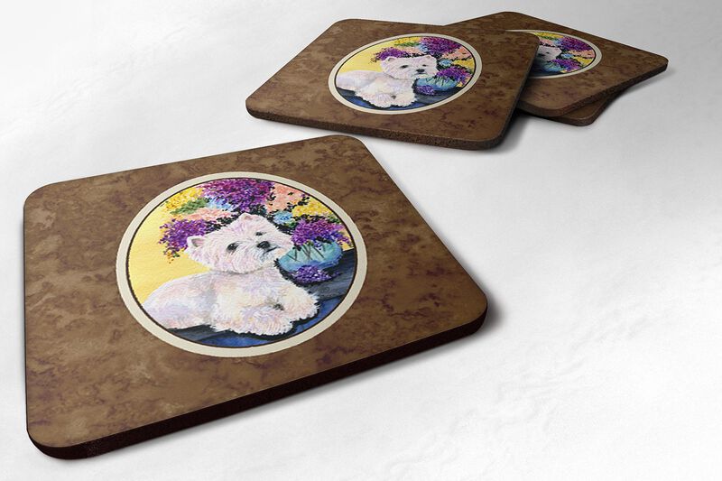 Caroline's Treasures SS8291FC Westie Foam Coasters (Set of 4), 3.5 H x 3.5 W, Multicolor