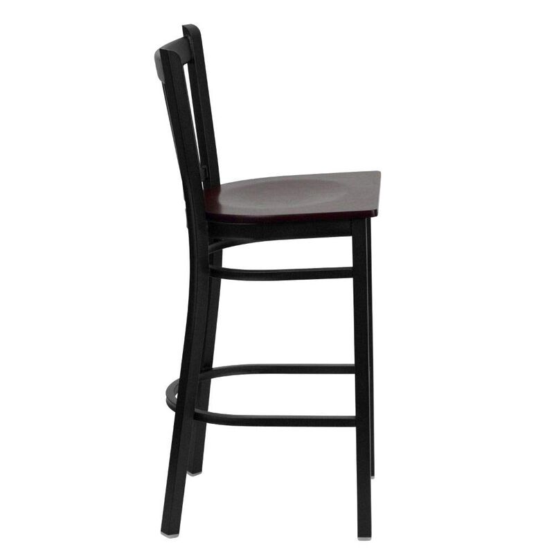 Flash Furniture HERCULES Series Black Vertical Back Metal Restaurant Barstool - Mahogany Wood Seat image number 4