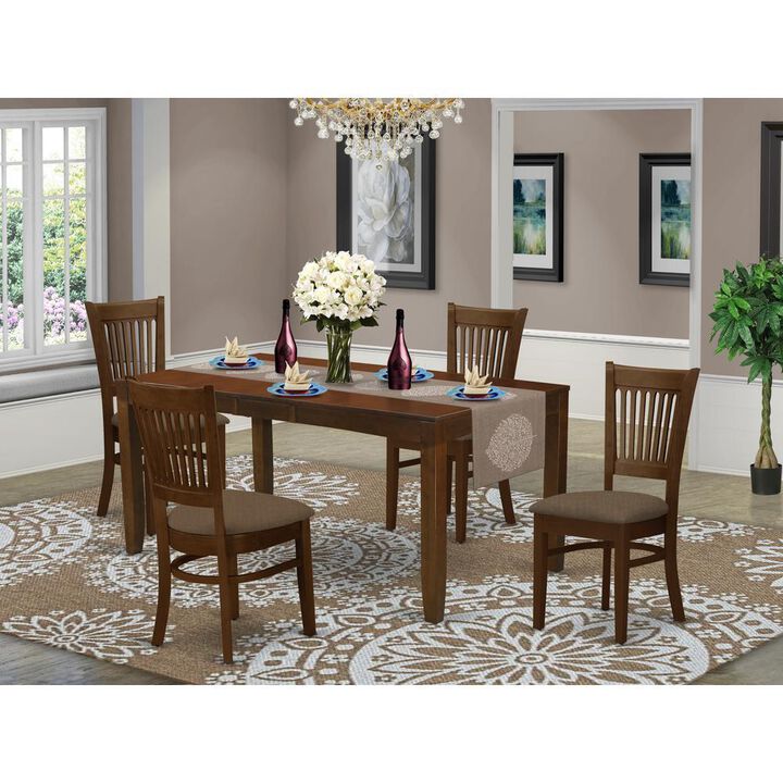 5 Pc set with a 12in Leaf and 4 Cushiad Kitchen Chairs in Espresso .