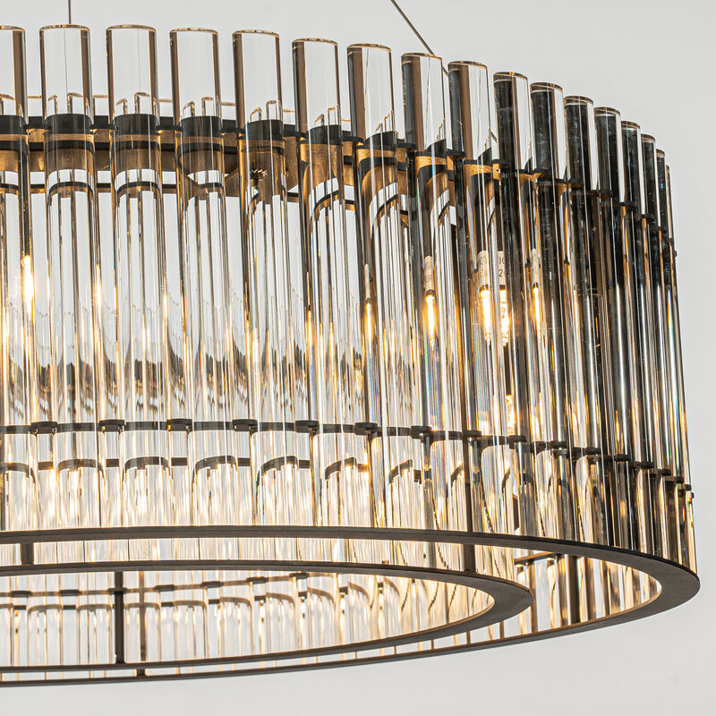 6-Light Modern Luxury Matte Black 2-Tier Round Chandelier With Glass Rods image number 3