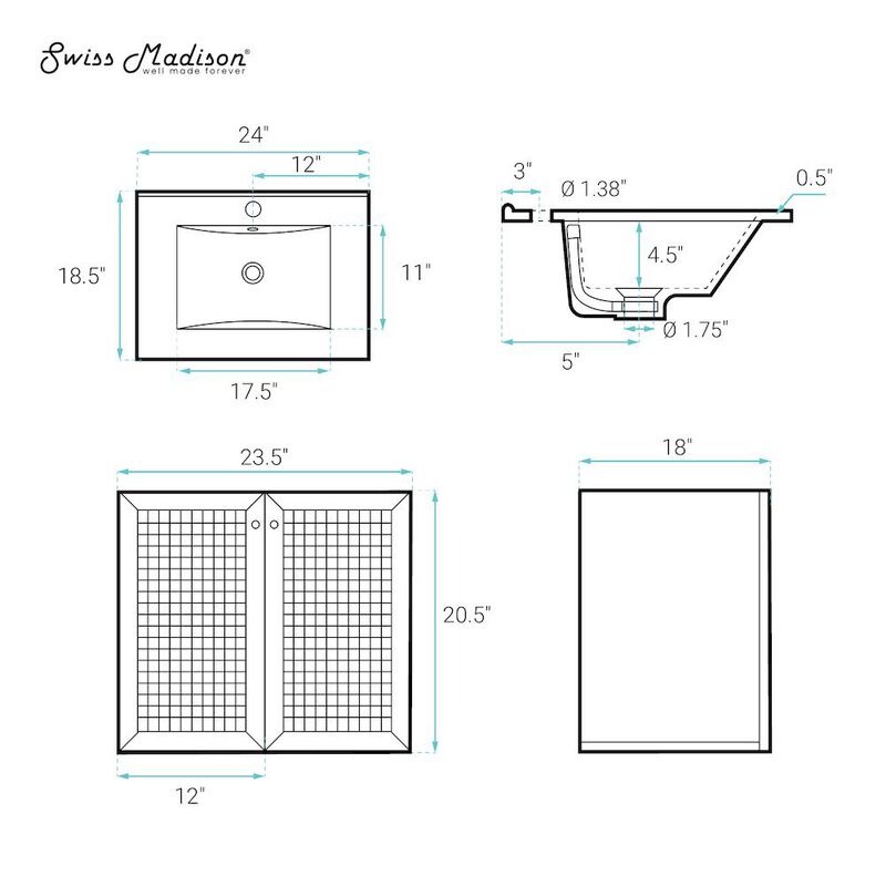 24" Wall-Mounted Bathroom Vanity in Natural Oak, Single Faucet Hole Vanity Top image number 4