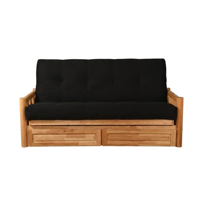 Lodge Frame-Natural Finish-Suede Black Mattress-Storage Drawers image number 0