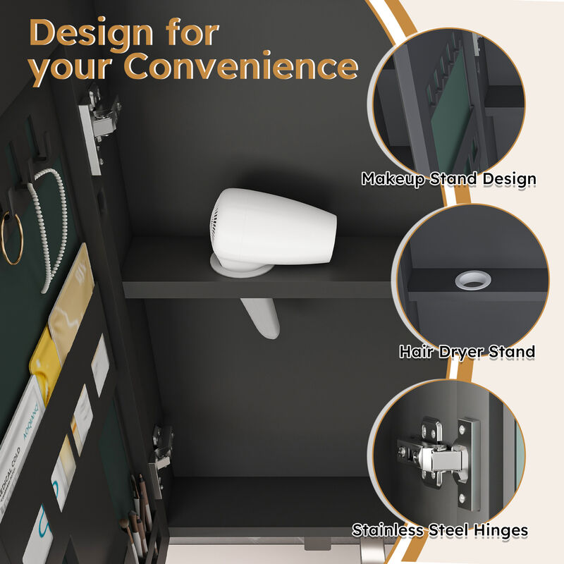 ELEMENT ACE Aluminum Medicine Cabinet Mirror with LED Lighting and Defogging Function - 35x28 Inch Bathroom Storage Solution image number 4