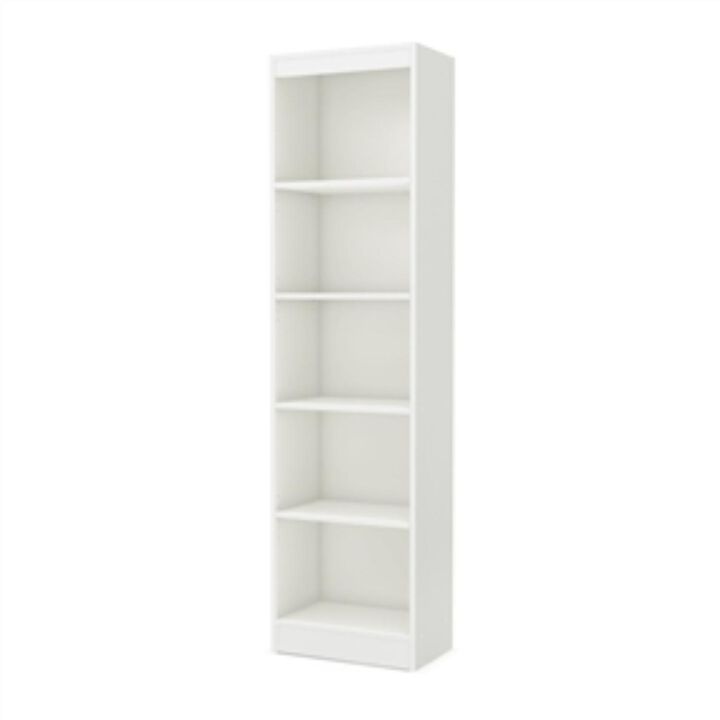 Hivvago 5 Shelf Narrow Bookcase Storage Shelves in White Wood Finish