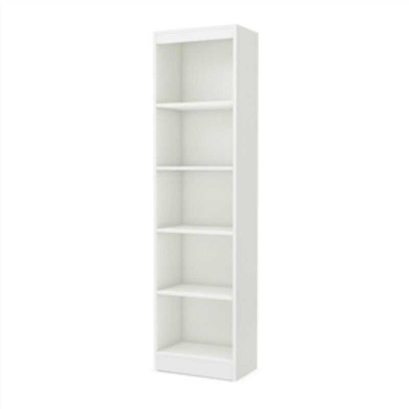 Hivvago 5 Shelf Narrow Bookcase Storage Shelves in White Wood Finish