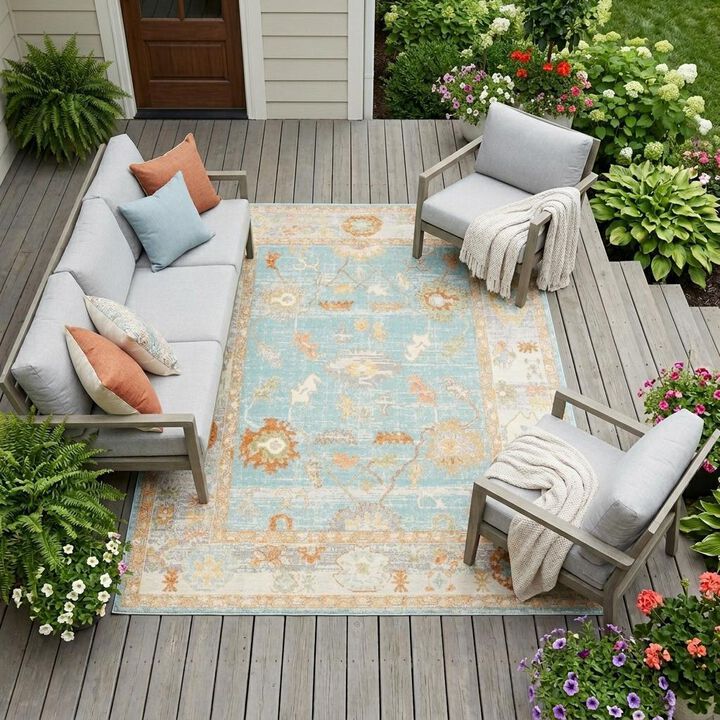 HomeRoots Floral Stain Resistant Indoor Outdoor Area Rug