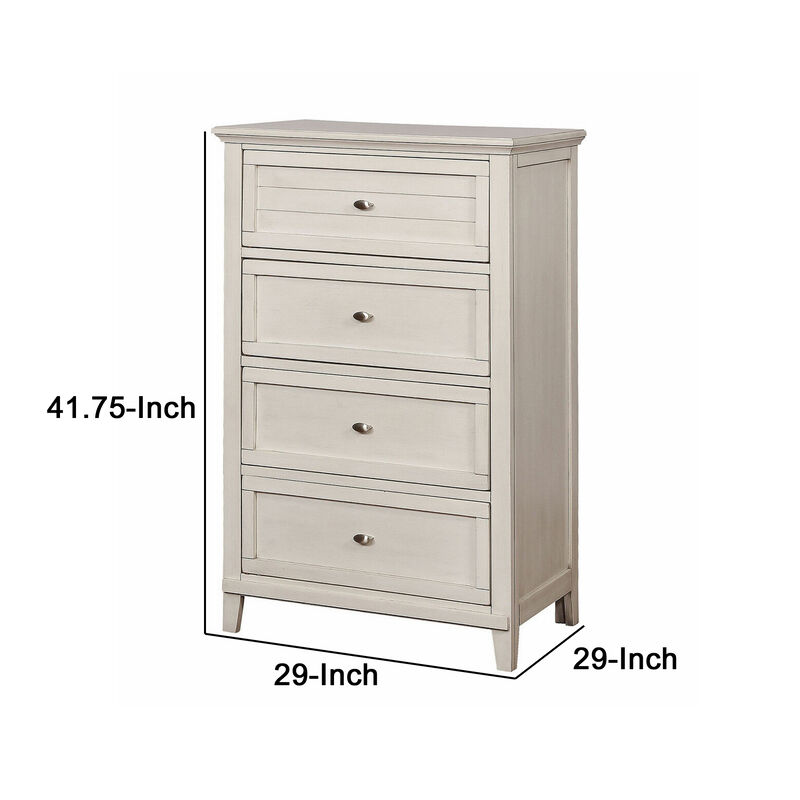 Chest with 4 Drawers and Metal Pulls, Antique White-Benzara
