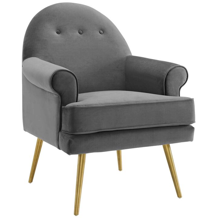 Modway Revive Mid-Century Modern Upholstered Performance Velvet Accent Lounge Arm Chair in Gray