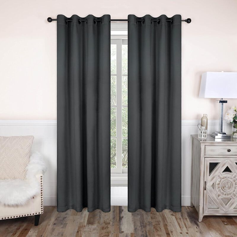 Set of 2 Blackout Curtains Rod Pocket Solid Room Darkening image number 1