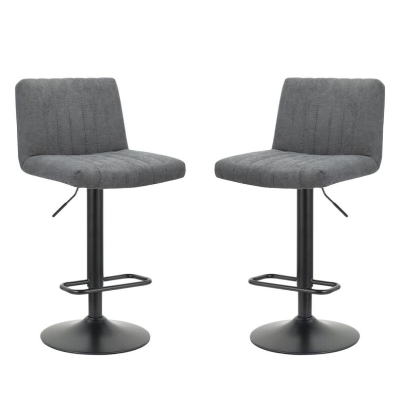 Hivvago Set of Two Gray and Black Fabric and Metal Low Back Adjustable Height Bar Chairs