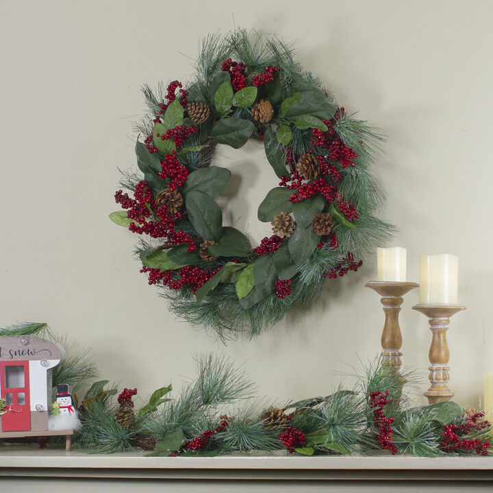 6' Leaves  Berry and Pine Needle Artificial Christmas Garland - Unlit