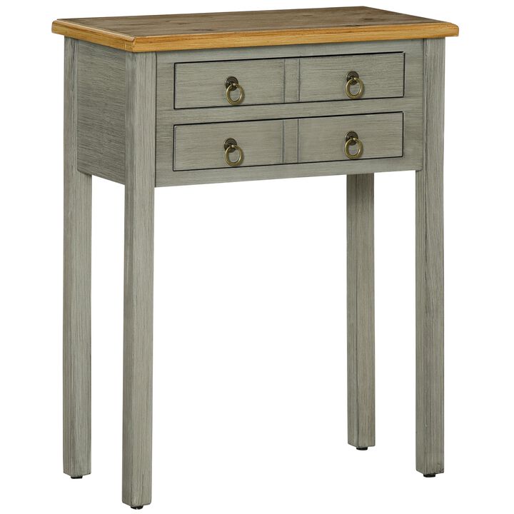 Vintage Console Table with 2 Drawers, Retro Entryway Table for Entryway, Living Room and Hallway, Grey