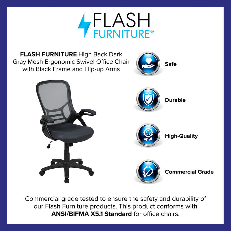 Porter High Back   Mesh Ergonomic Swivel Office Chair with Frame and Flip-up Arms image number 9