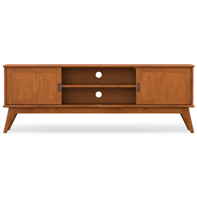 Draper SOLID HARDWOOD 72 inch Wide Mid Century Modern TV Media Stand in Teak Brown For TVs up to 80 inches