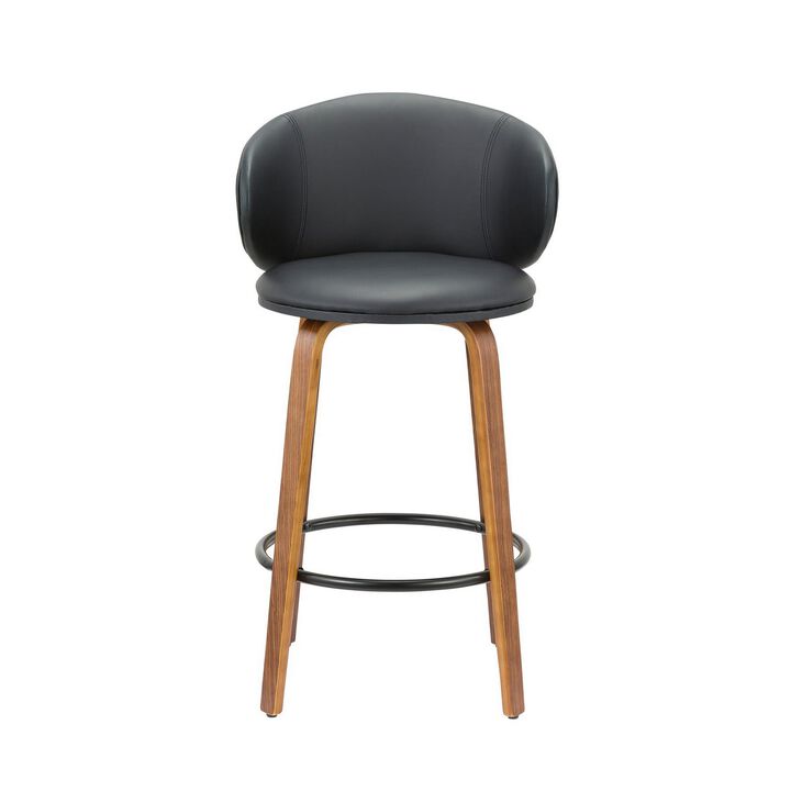 Zubi 26 Inch Counter Height Chair, Set of 2, Wingback, Black, Brown Legs - Benzara