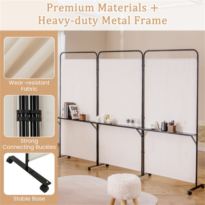 Office & Home Folding Divider &ndash; 3 Panels with Lockable Wheels and Metal Shelves image number 5