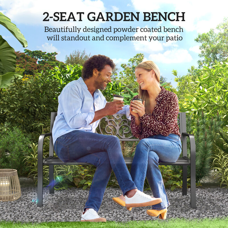 Hivvago 50" Outdoor Bench with Floral Backrest and Slatted Seat image number 3