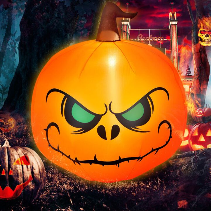 4ft Halloween Yard Glowing Inflatable Pumpkin with Built-In LED Light