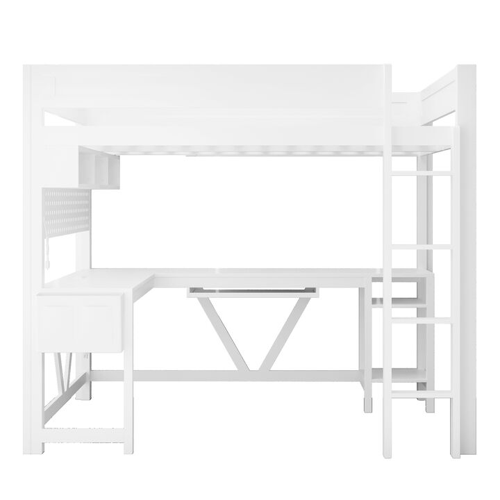 Whisen Full Size Gaming Loft Bed with Desk, USB Charging, LED Light, Wood & MDF for Kids Bedroom