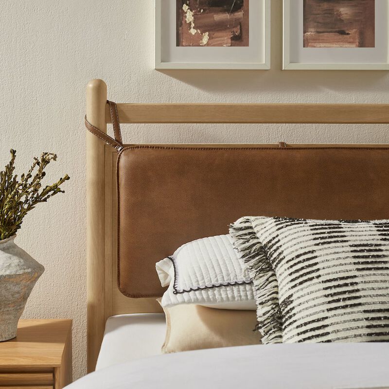 Leni Twin Size Vegan Leather and Wood Platform Bed Frame image number 9