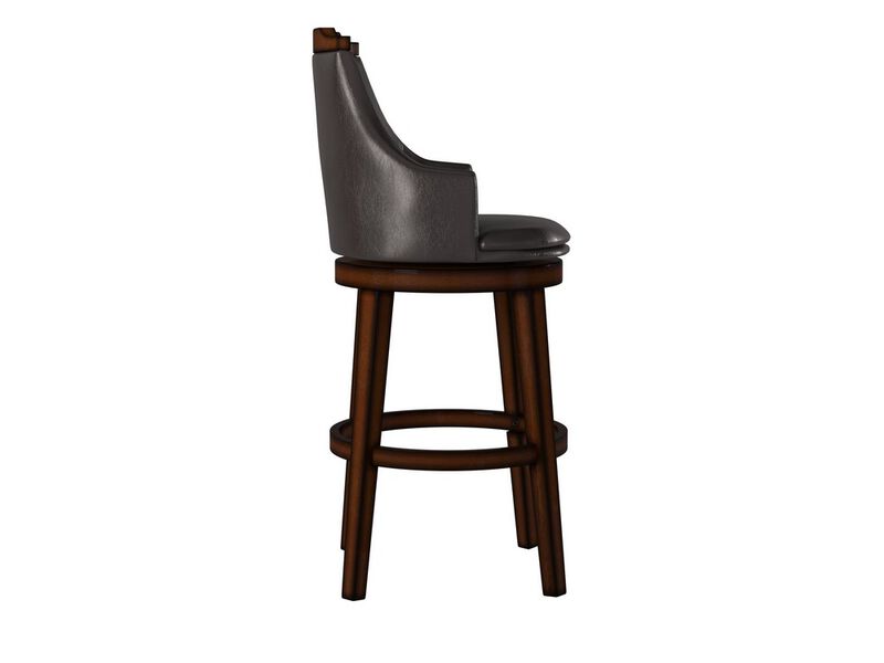 Wood & Leather Bar Height Chair with Swivel Mechanism, Oak Brown & Black, Set of 2 - Benzara