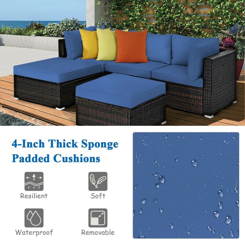 Mondawe 5 Pieces Patio Sectional Rattan Furniture Set with Ottoman Table