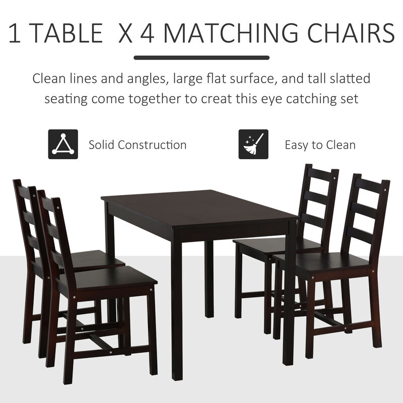 HOMCOM Dining Table Set for 4, 5 Piece Modern Kitchen Table and Chairs, Wood Dining Room Set for Small Spaces, Breakfast Nook, Chestnut Brown