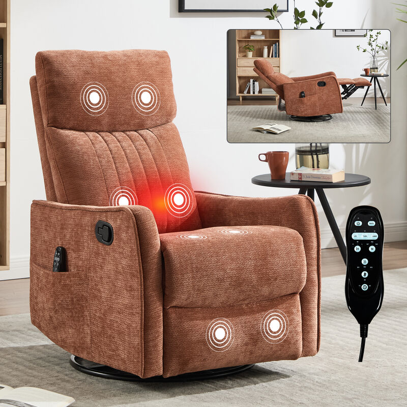Heat Massage Manual Recliner Chair with Rocker and Swivel in Fabric for Living Room image number 9