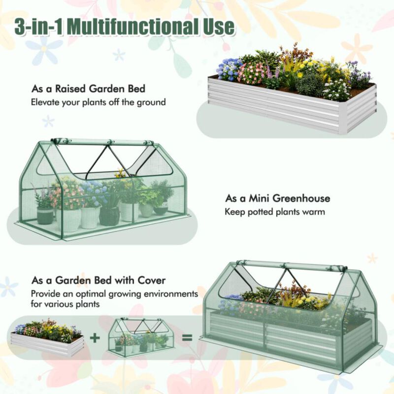 Hivvago Galvanized Raised Garden Bed with Greenhouse