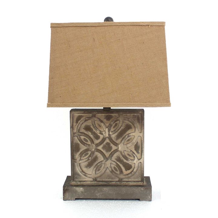 Hivvago 25" Distressed Brown Metal Bedside Lamp With Khaki Shade