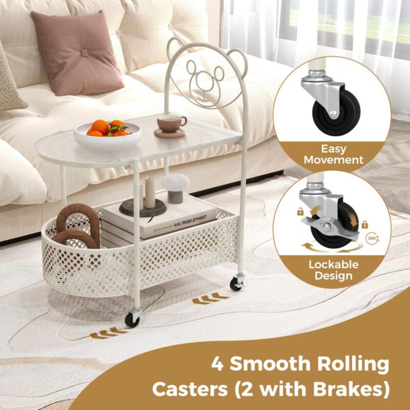Hivvago 2-Tier Mobile Glass end Table with Bear Pattern