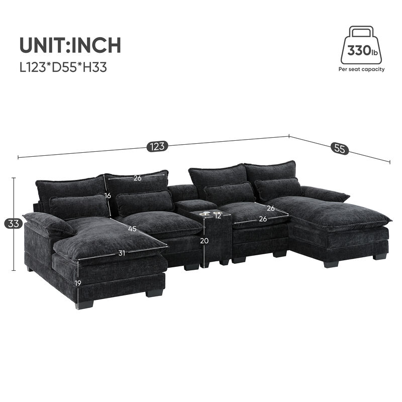Merax U-Shaped Chenille Sectional Sofa with Double Chaise, Central Storage Console image number 2