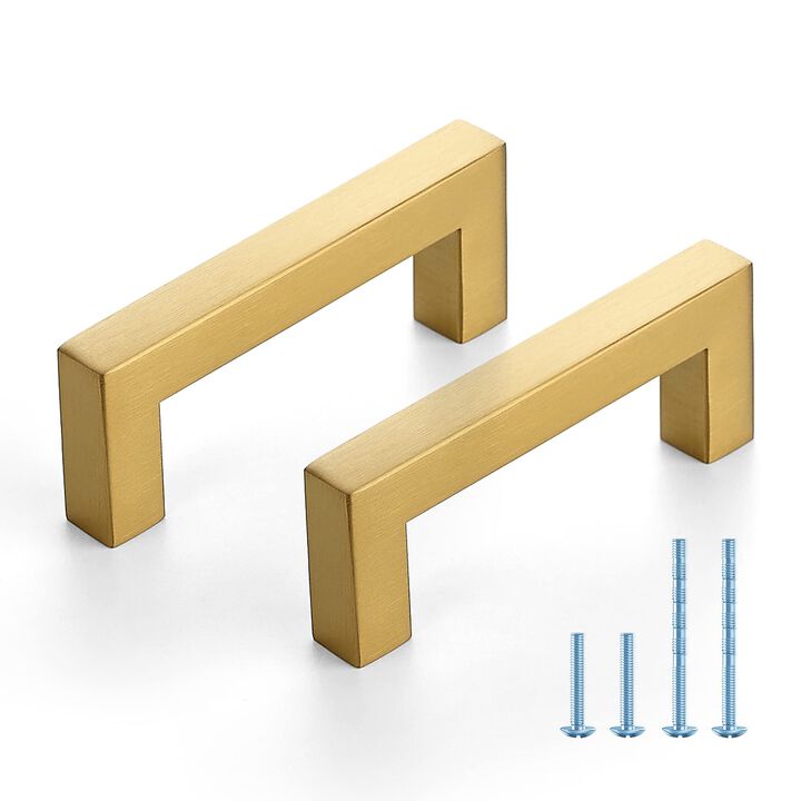 JOY DECOR 10 Pack Kitchen Cabinet Pulls with 3 Inch Hole Center, Brushed Brass Stainless Steel Cabinet Handles, Kitchen Drawer P